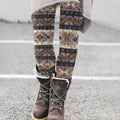 Vintage Floral Colorblock Patchwork Cozy Knit Leggings elevenforest