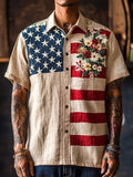 Men's Flag Inspired Floral Embroidered Linen Shirt artswardrobe