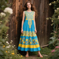 Vintage Sunflower Embroidery Pattern Cotton And Linen Sleeveless Dress artswardrobe