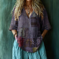 Vintage Boho Patchwork Art Print Short Sleeve V-neck Shirt artswardrobe