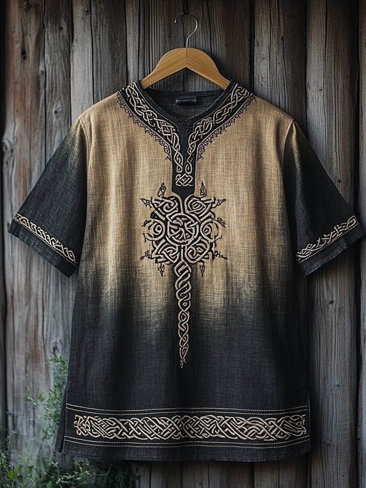 Men's Viking Celtic Knot Art Gradient Linen V-neck T Shirt artswardrobe