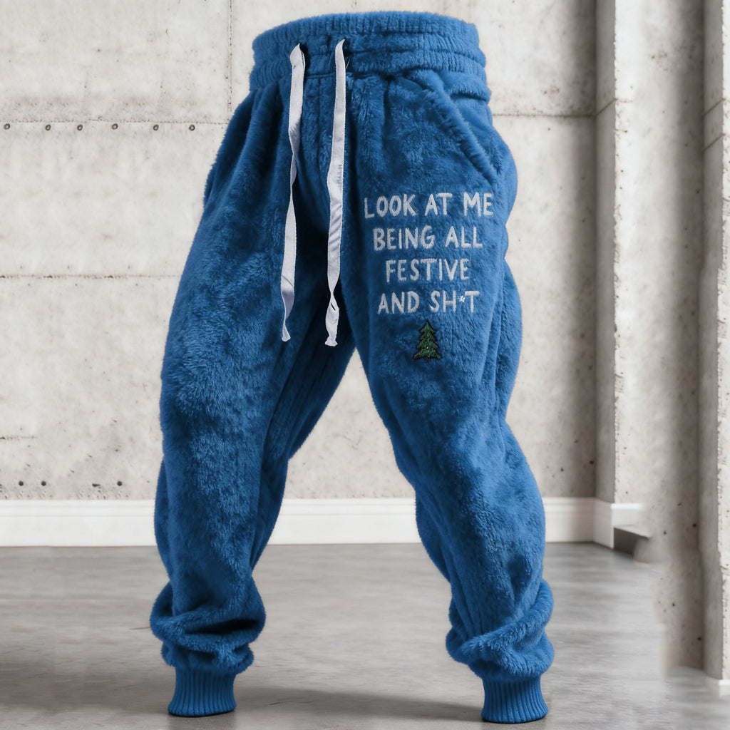 Comstylish Men's Funny Slogan Plush Casual Pants