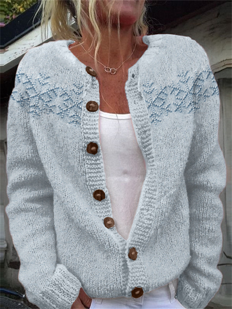 Snowflakes Yoke Jacquard Cozy Knit Isle Cardigan elevenforest