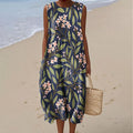 Women's Vintage Floral Art Print Sleeveless Dress artswardrobe