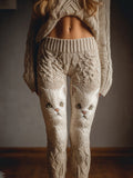 Comstylish Women's Cute Cat Crochet Warm Pants