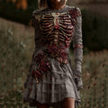 Comstylish Halloween Bloody Rib Cage Red Roses Bandages Comfy Mini Dress