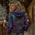 Women's Classic Viking Tree Of Life Art Gradient Comfort Hooded Linen Shirt artswardrobe