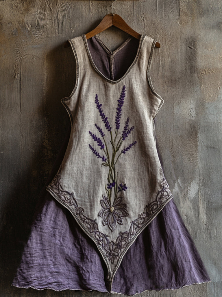 Vintage Celtic Knot With Lavender Pattern Linen Tank Dress artswardrobe