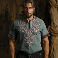 Men's Vintage Viking Embroidery Print Shirt artswardrobe