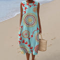 Comstylish Women's Abstract Art Cotton And Linen Sleeveless Dress