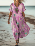 Women's Art Painting Hippie Vintage Print V-Neck Dress