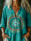 Women's Abstract Circle Pattern Art Print Casual Cotton Linen Shirt