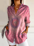 Women's Retro Kaleidoscope Tie Dye Art Print Casual Cotton Shirt