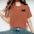 Comstylish Abstract Creative Embroidered Black Cat Art Print T-shirt
