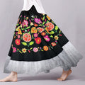 Vintage Cinco De Mayo Floral Embroidered Patchwork Lace Pattern Flowy Wide Skirt artswardrobe