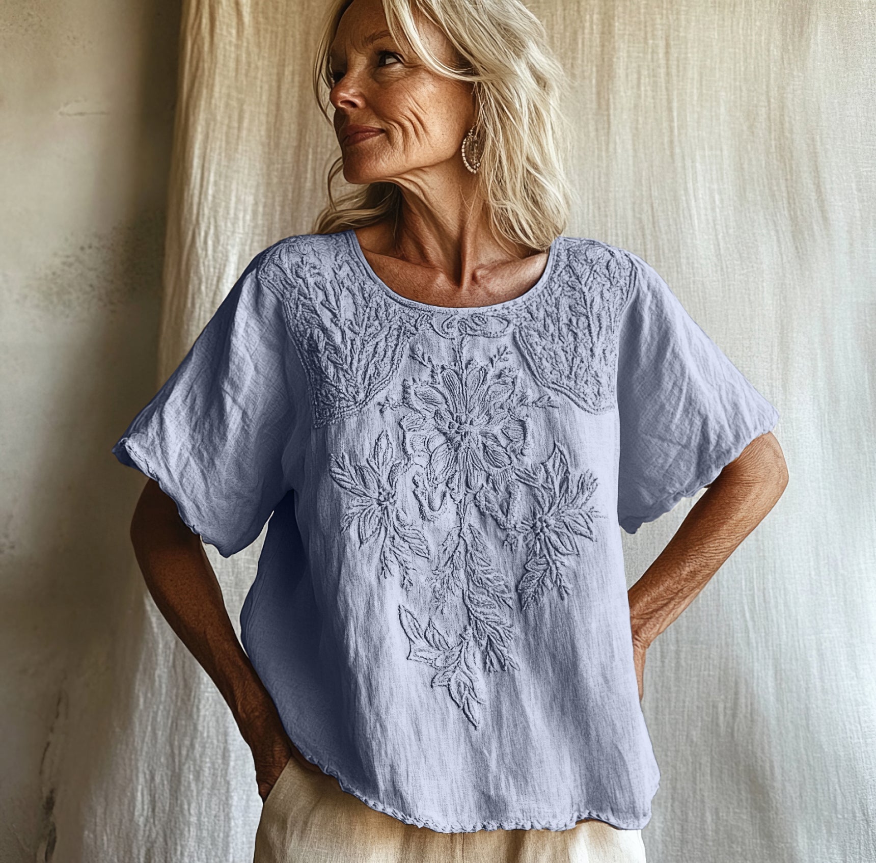 Comstylish Vintage Floral Art Cotton Linen Comfy Shirt