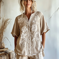 Women's Vintage Bohemian Floral Pattern Cotton And Linen V-neck Shirt artswardrobe