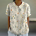 Comstylish Vintage Lapel Collar Floral Art Printed Casual Shirt