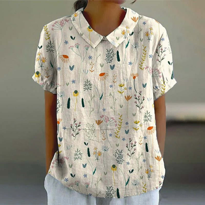 Comstylish Vintage Lapel Collar Floral Art Printed Casual Shirt