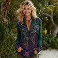Women's Vintage Purple Rose Pattern Long Sleeve Shirt artswardrobe