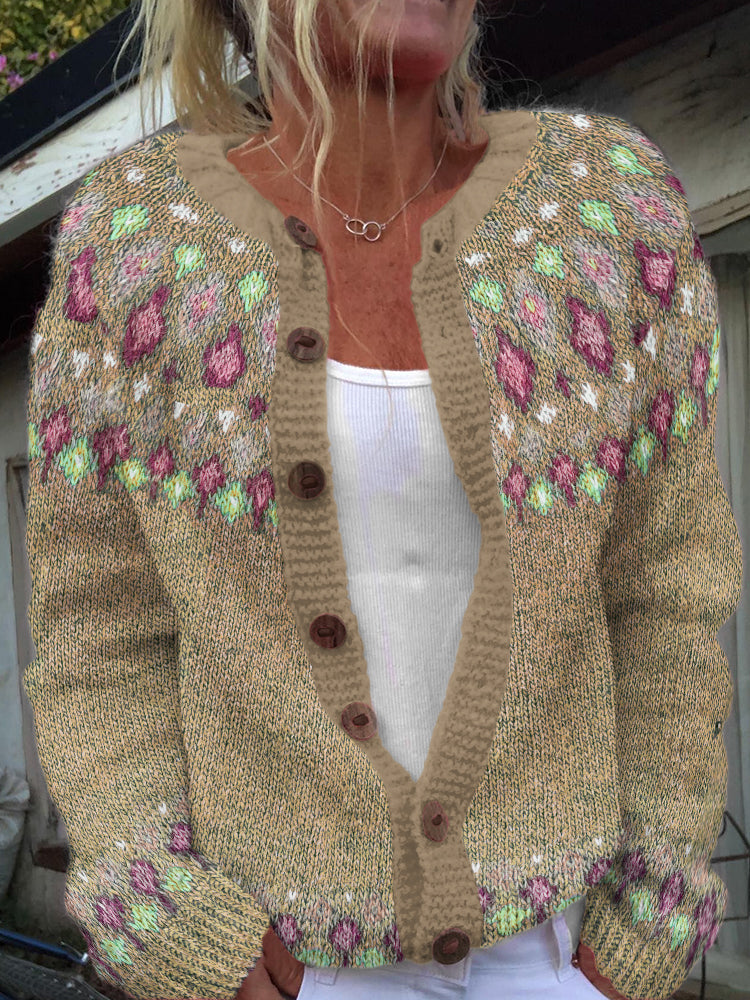 Fairman Island Geometric Contrast Sweater Cardigan elevenforest