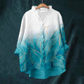 Elegant Abstract Flower Art Linen Ruffle Shirt artswardrobe