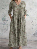 Women's Elegant Floral V-Neck Cotton Dress