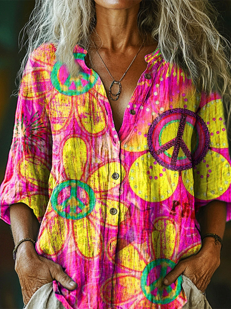 Women's Art Painting Hippie Vintage Print Long Sleeve Shirt