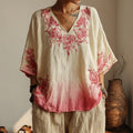 Vintage Pink Rose Gradient Froal Pattern Art Linen Shirts artswardrobe