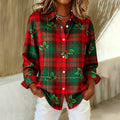 Comstylish Women's Vintage Christmas Plaid Flower Print Long Sleeve Shirt