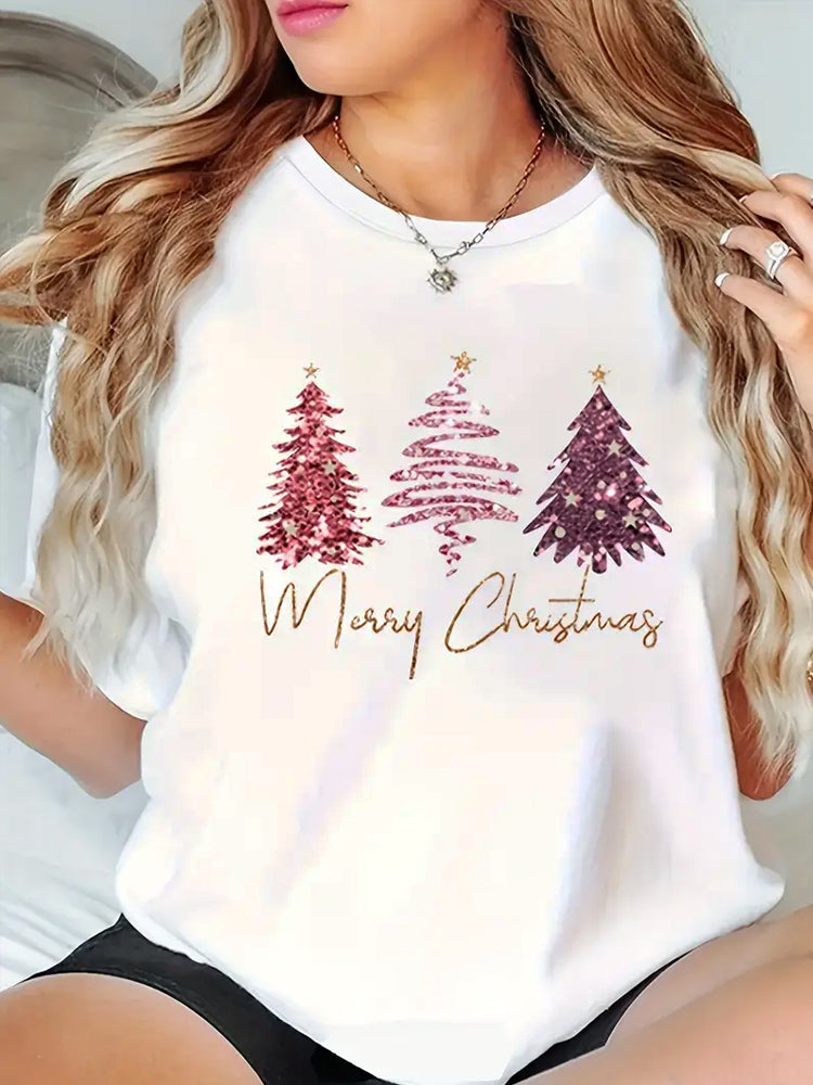 Comstylish Pink Glitter Christmas Tree Women's T-Shirt