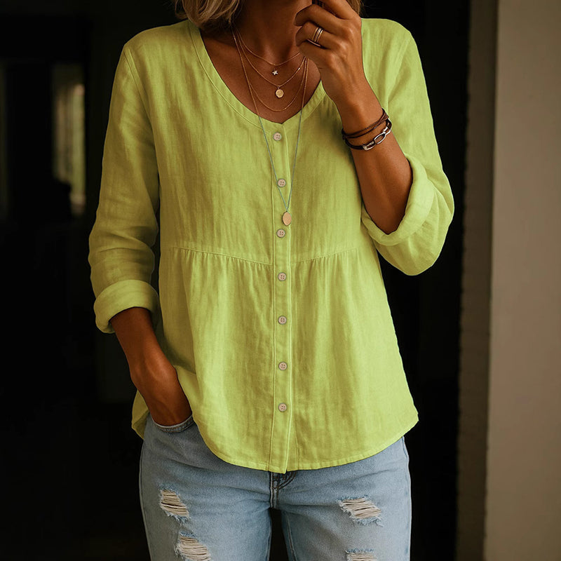 Comstylish Casual V Neck Comfy Linen Blouse