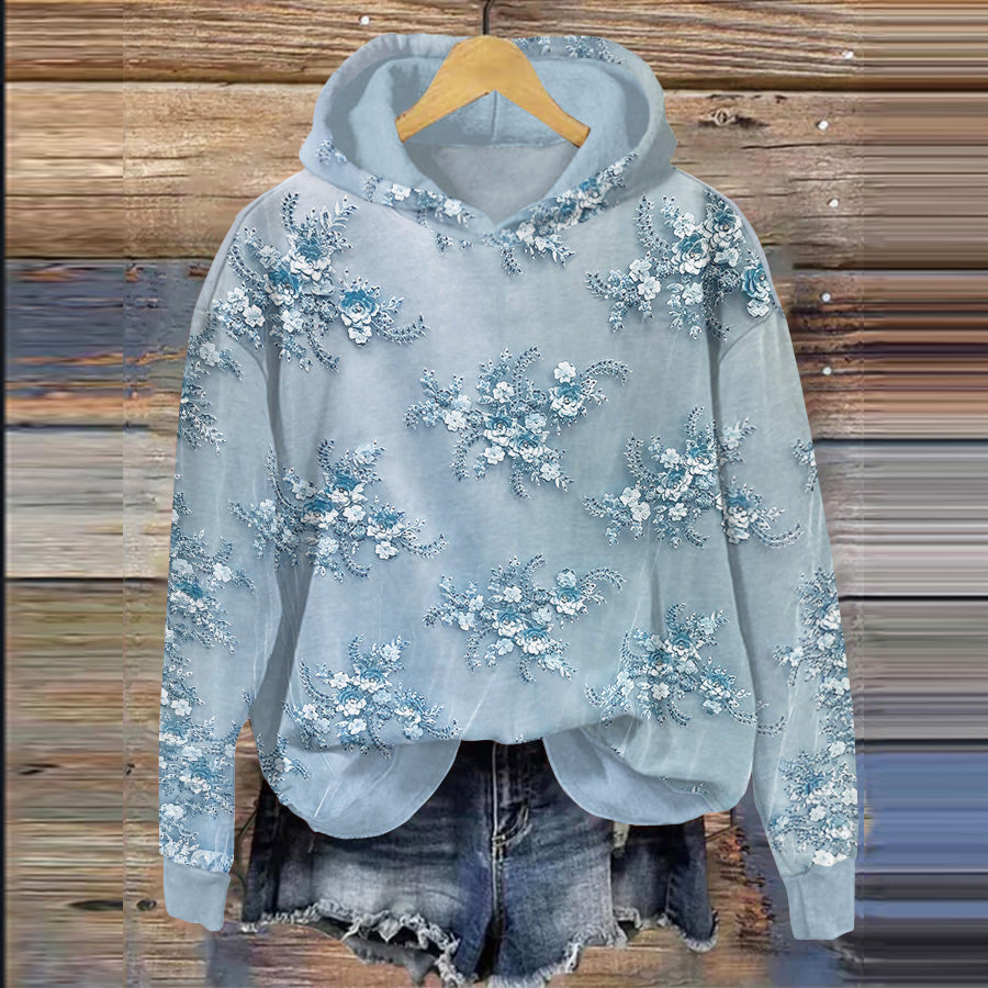Comstylish Vintage Floral Embroidery Art Women's Cozy Hoodie