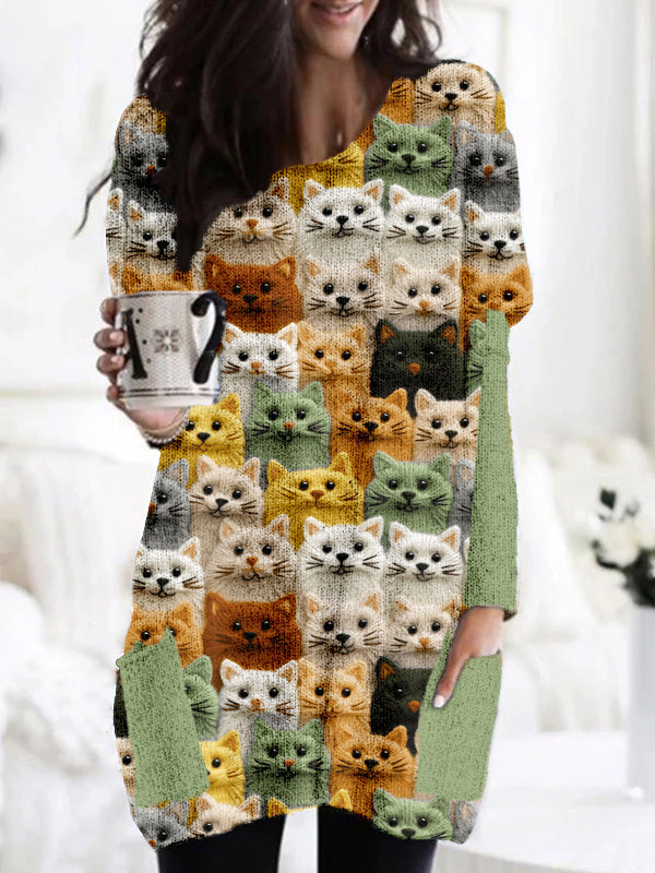Colorful Cute Cats Embroidered Cozy Knit Tunic elevenforest