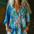 Women's Abstract Line Art Print Cotton And Linen Shirt artswardrobe