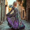 Vintage Star And Sun Embroidery Cotton Linen V Neck Mixi Dress artswardrobe