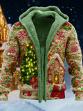 Comstylish Christmas Colorful House Embroidery Zipper Cardigan