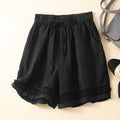 Women's Retro Solid Color Lace Elastic Waist Cotton And Linen Shorts artswardrobe