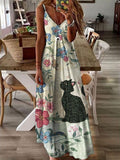 Cat in Nature Fiber Art V Neck Cami Maxi Dress