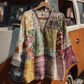 Countryside Style Collection Classy Patchwork Floral Pattern Art Linen Long Sleeve Tshirt artswardrobe