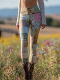 Comstylish Vintage Boho Floral Patchwork Art Comfy Leggings