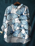 Elegant Watercolor Floral Print Cotton And Linen Shirt