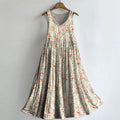 Women's Retro Paisley Floral Art Print Sleeveless Cotton Pocket Dress
