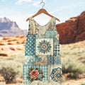 Women's Floral Patchwork Art Linen Tank Top artswardrobe