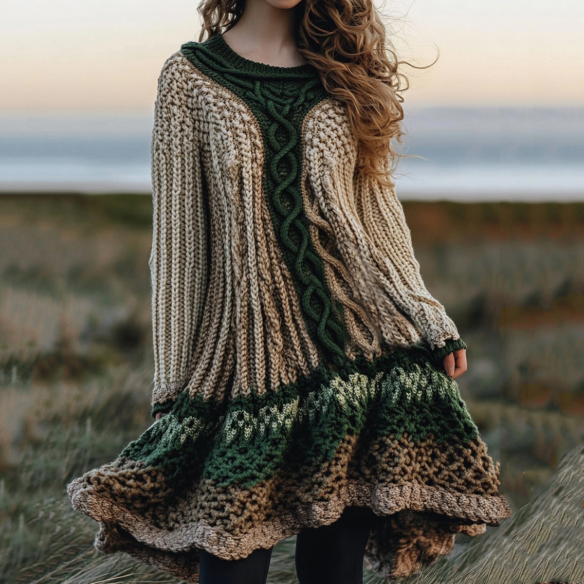Women's Celtic Knot Jacquard Contrast Gradient Dress artswardrobe