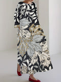 Comstylish Flower Japanese Art Linen Blend Maxi Dress