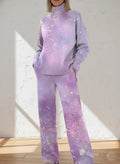 Women's Shiny Pattern Art Print Casual Knitted Cotton Top Pants Suit