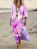Women's Tie Dye Floral Cross Pattern Art Print Pocket Cotton Dresses