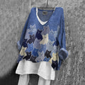 Vintage Abstract Cat Art Linen Blend Blouse elevenforest