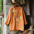 Retro Floral Half Button Casual Long Sleeve Henley Shirts artswardrobe